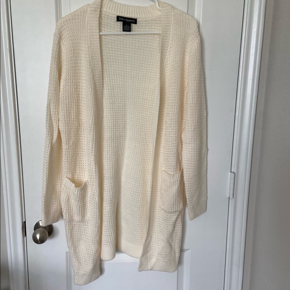 SoHo apparel cream crochet knit open cardigan